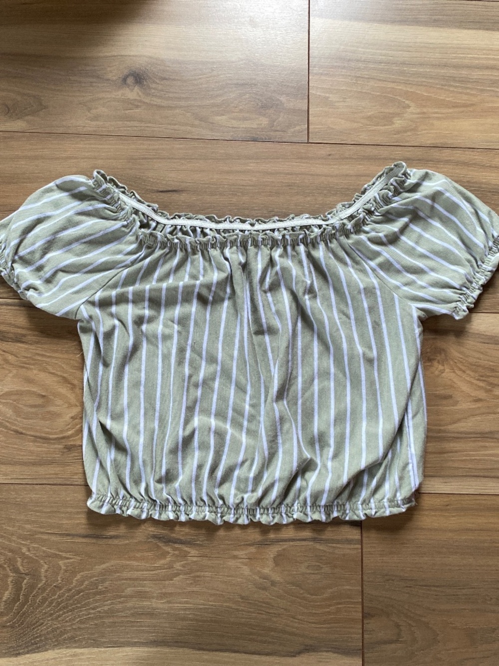 American Eagle Outfitters White and Green Striped Crop Top